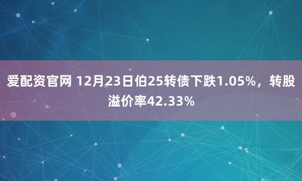 爱配资官网 12月23日伯25转债下跌1.05%,转股溢价率42.33%
