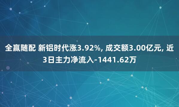 全赢随配 新铝时代涨3.92%, 成交额3.00亿元, 近3日主力净流入-1441.62万